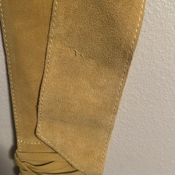 Belt 100% ring leather mustard color suede vintage Y2k chunky Boho - Picture 9 of 10